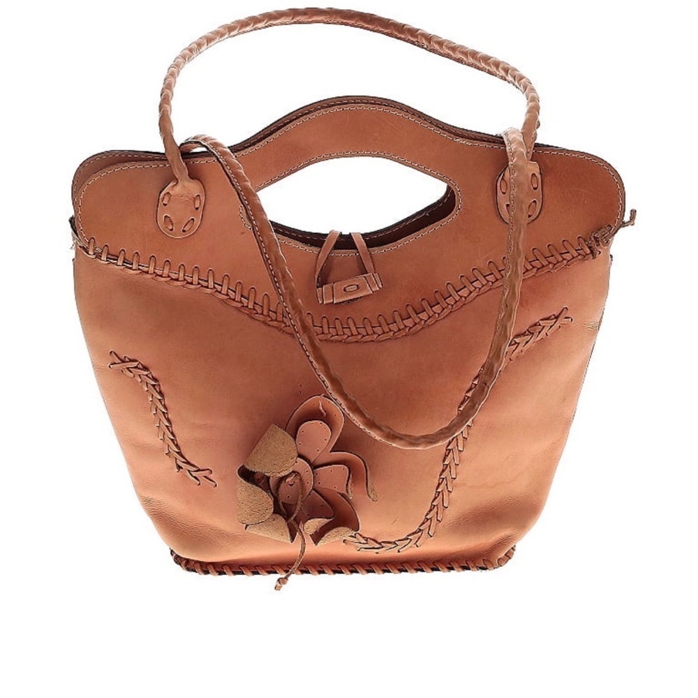 Patricia Nash Italian leather satchel floral bucket boho bag brown purse luxury